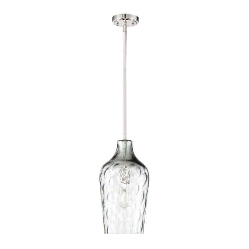 Clear Hammered Glass Mini Pendant Light with Brushed Nickel Finish