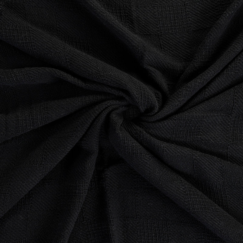 Cozy Cotton Checkered Weave Throw Blanket with Fringe - Black