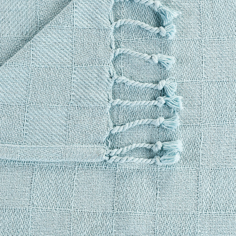 Light Blue Organic Cotton Fringe Throw Blanket 60" x 50"