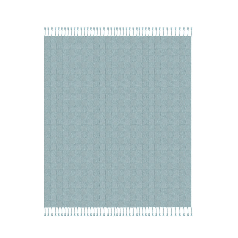 Light Blue Organic Cotton Fringe Throw Blanket 60" x 50"
