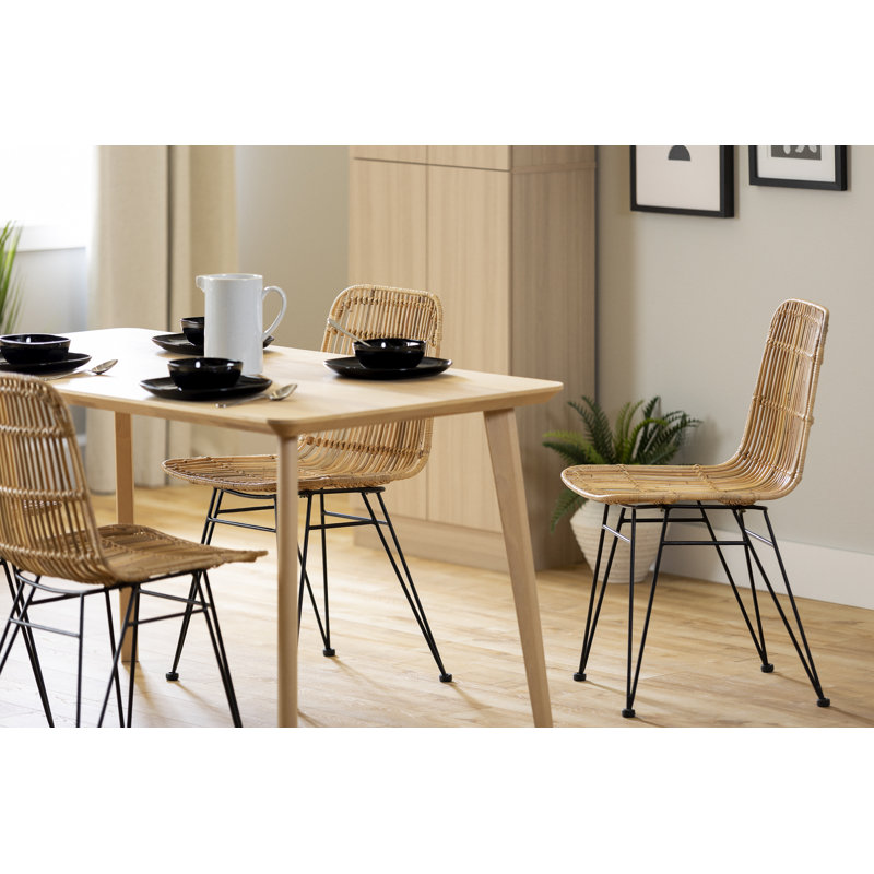 Bohemian Beige Rattan Dining Chair Set with Hairpin Legs