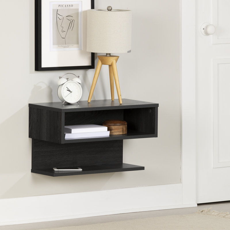Contemporary Sleek Gray Oak Floating Nightstand
