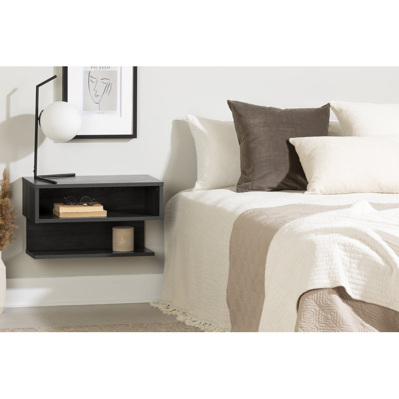 Contemporary Sleek Gray Oak Floating Nightstand