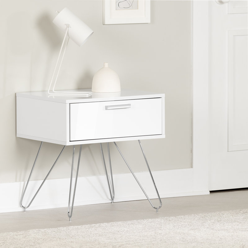 Slendel Pure White Mid-Century Scandinavian 1-Drawer Nightstand