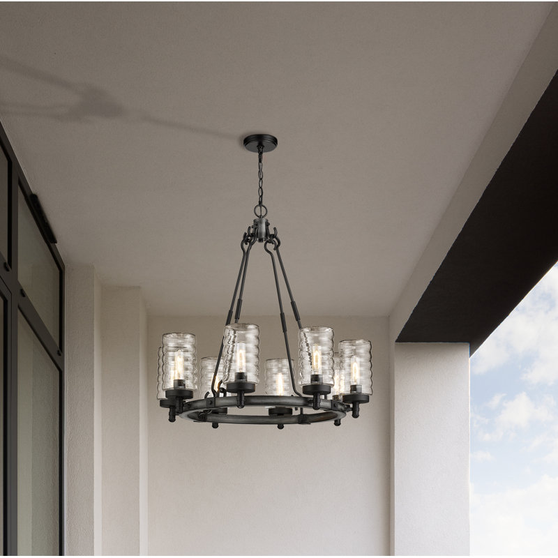 Ashen Barnboard Black 8-Light Outdoor Chandelier