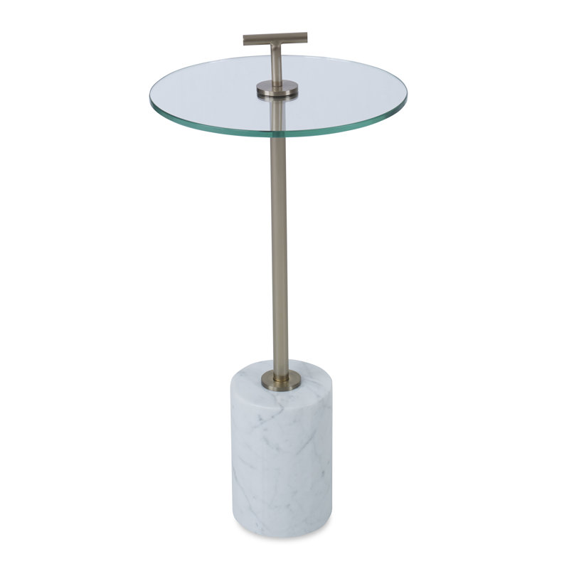 Round Glass Top Pedestal Accent Table with Marble Base