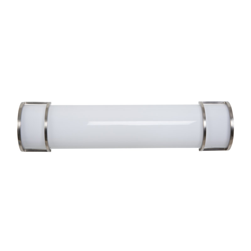 Sleek Satin Nickel 2-Light Fluorescent Vanity with White Glass Shade