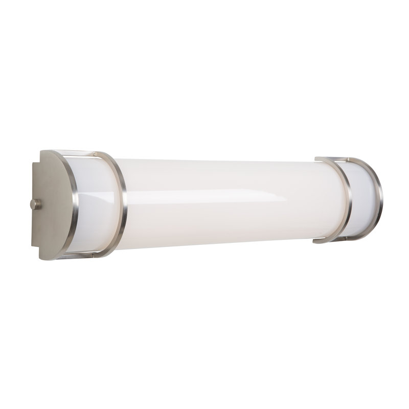 Sleek Satin Nickel 2-Light Fluorescent Vanity with White Glass Shade