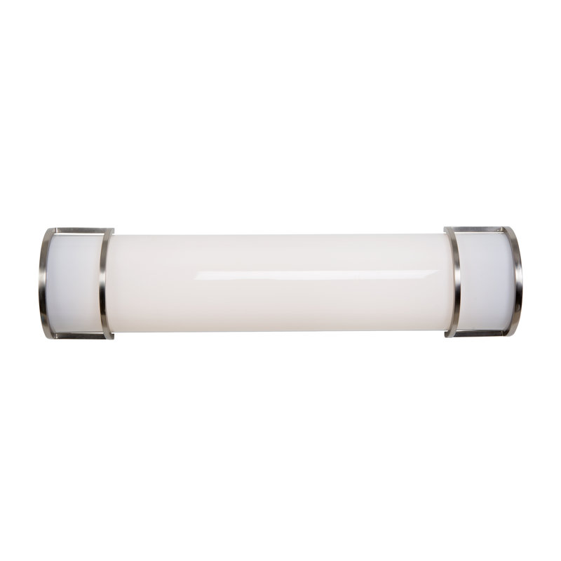 Sleek Satin Nickel 2-Light Fluorescent Vanity with White Glass Shade