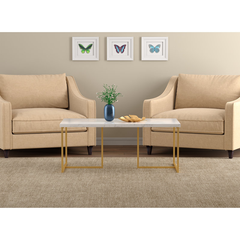 Elegant 43'' Gold and White Marble Rectangular Coffee Table