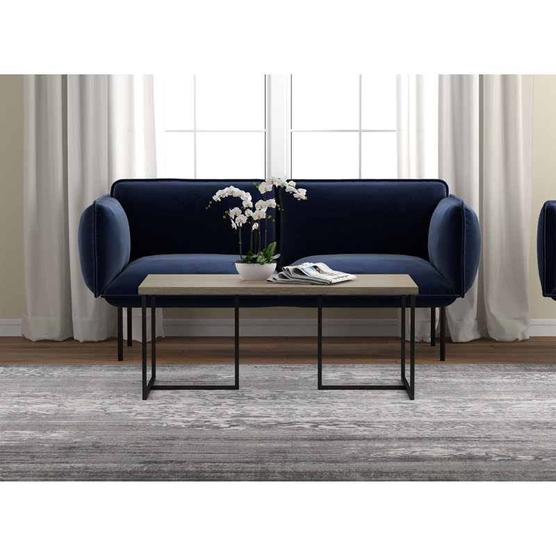 Gray Wood and Black Metal Rectangular Coffee Table
