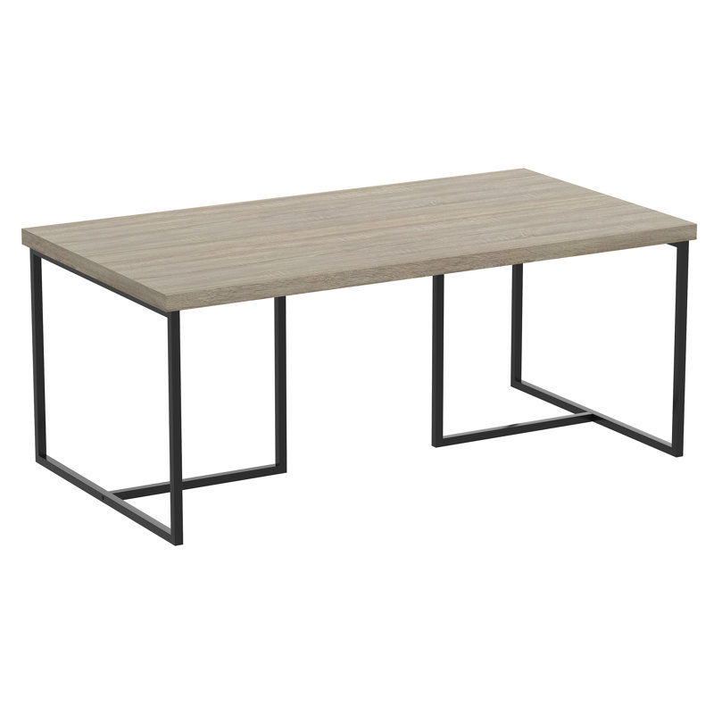 Gray Wood and Black Metal Rectangular Coffee Table