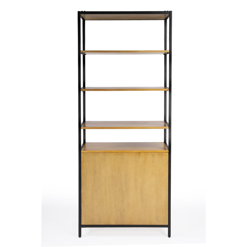 Hans Adjustable Black Wood and Iron Etagere Bookcase with Doors