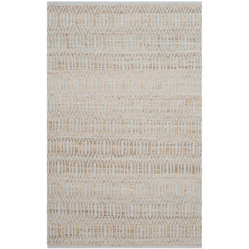 Silver and Natural Geometric Cotton Handmade 4' x 6' Rug