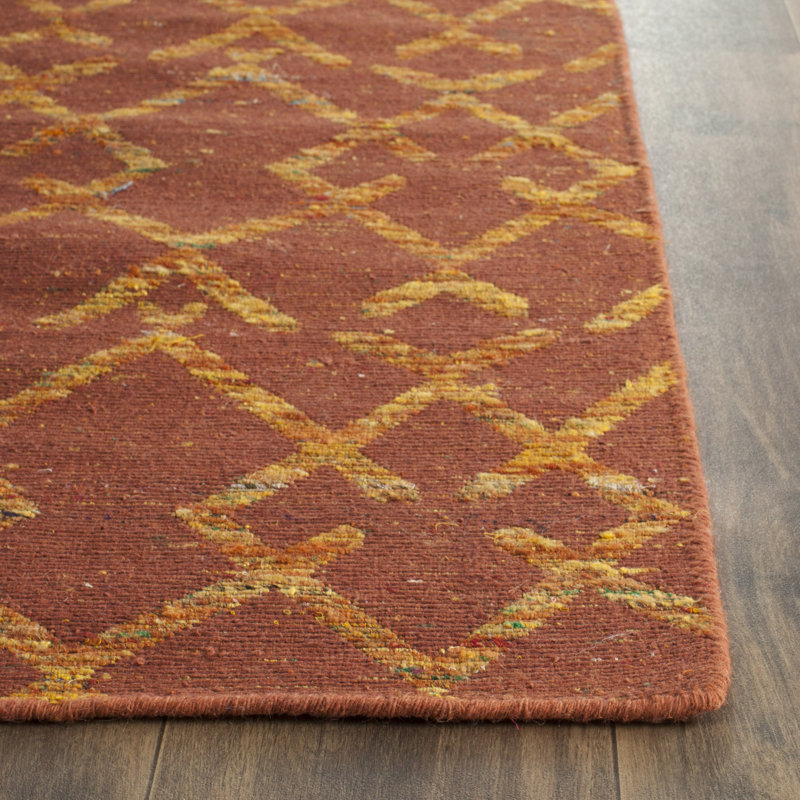 Rust and Gold Geometric Wool Cotton 4' x 6' Rug