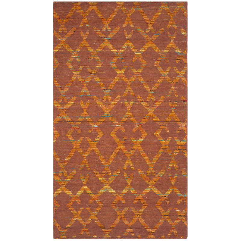 Rust and Gold Geometric Wool Cotton 4' x 6' Rug