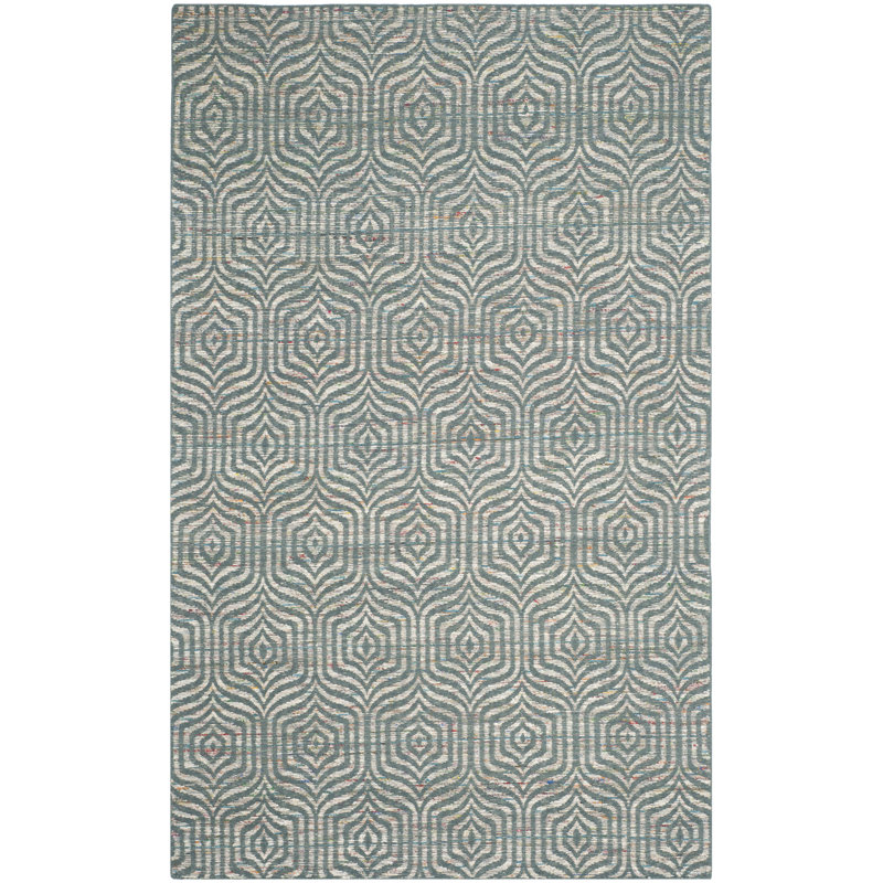 Blue Geometric Flat Woven Wool Cotton Area Rug 6' x 9'