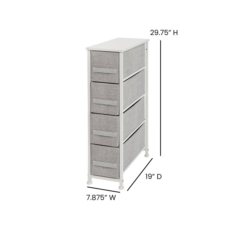Slimline White Cast Iron Frame Dresser with Light Gray Fabric Drawers