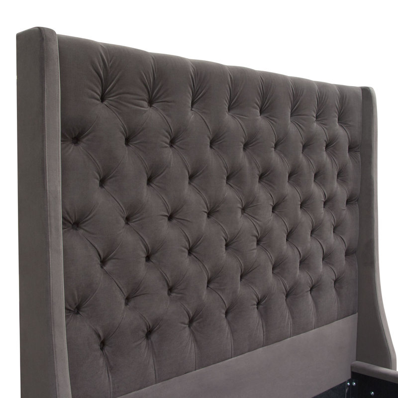 Park Avenue Eastern King Tufted Wingback Bed in Smoke Grey Velvet
