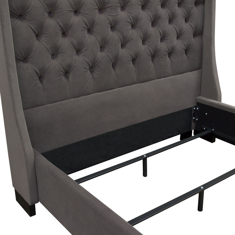 Park Avenue Eastern King Tufted Wingback Bed in Smoke Grey Velvet
