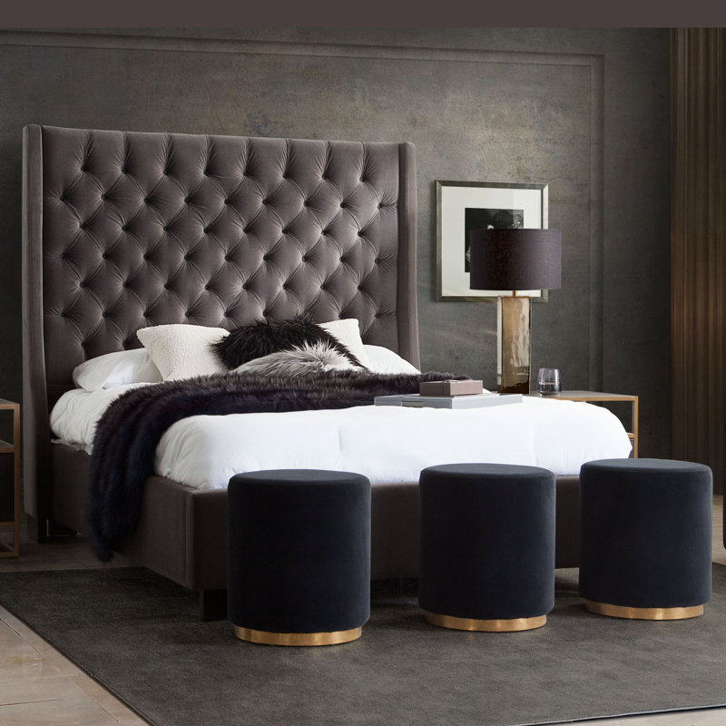 Park Avenue Eastern King Tufted Wingback Bed in Smoke Grey Velvet