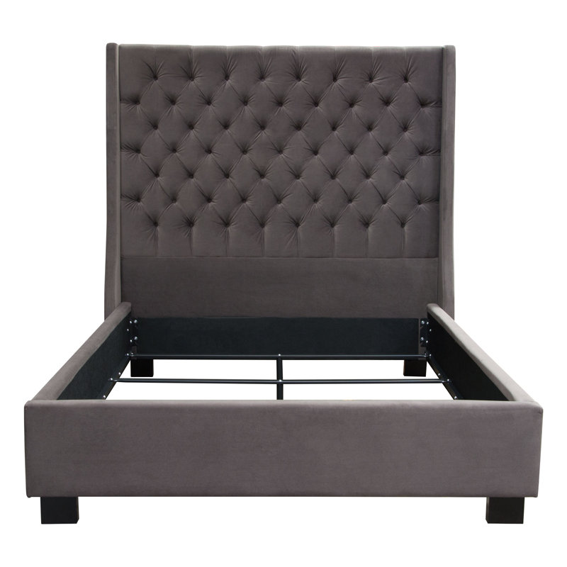 Park Avenue Eastern King Tufted Wingback Bed in Smoke Grey Velvet