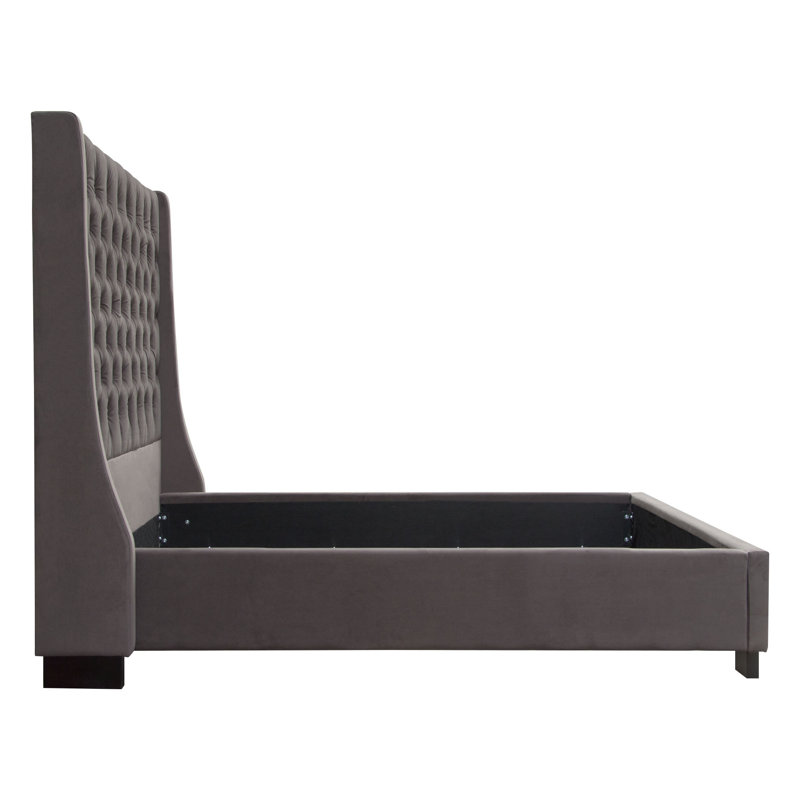 Park Avenue Eastern King Tufted Wingback Bed in Smoke Grey Velvet
