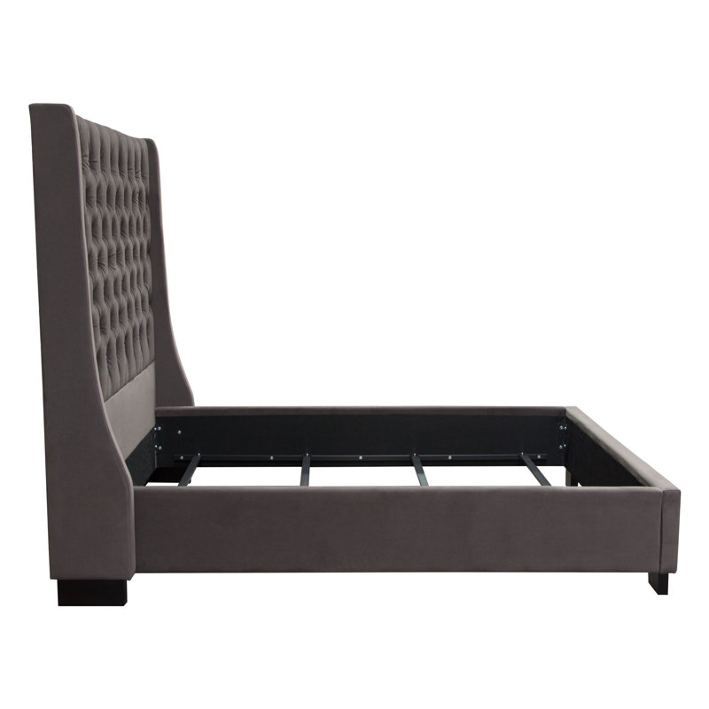 Park Avenue Eastern King Tufted Wingback Bed in Smoke Grey Velvet