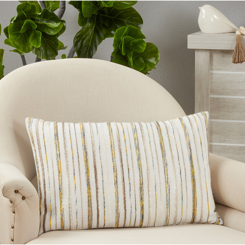 Saro Lifestyle Colorful Striped 16"x24" Cotton-Polyester Pillow Cover