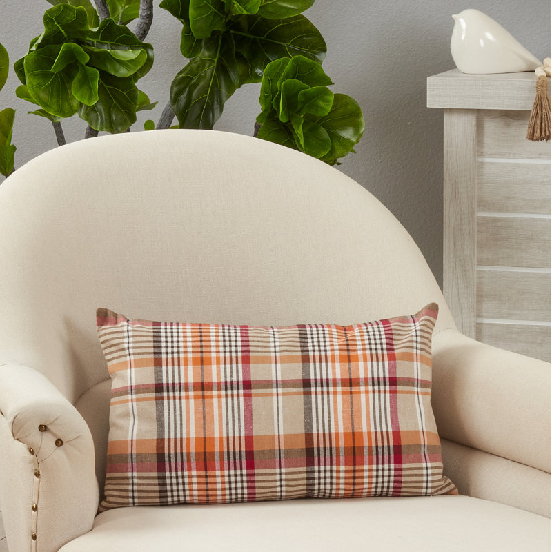 Helena Multi-Color Plaid Cotton Pillow Cover, 12"x20"