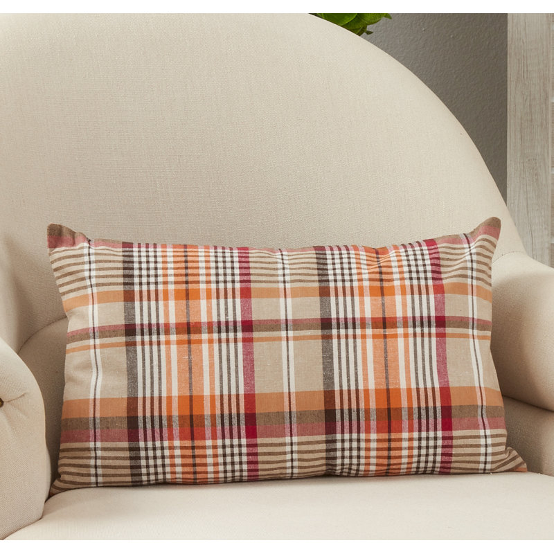 Multi-Color Plaid Cotton Rectangular Throw Pillow