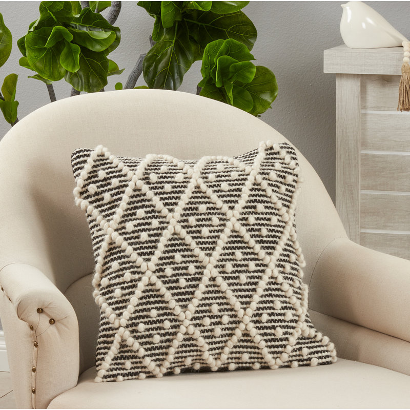 Chic Diamond Woven Black & White Cotton-Polyester Euro Pillow Cover