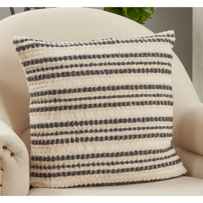Classic Black and White Striped Cotton Throw Pillow Cover
