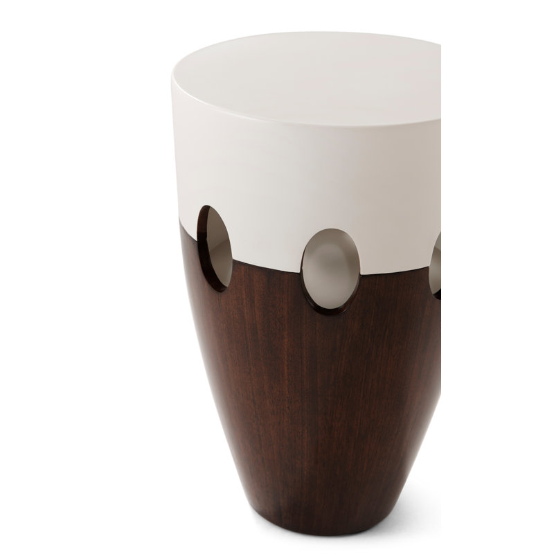Cream Lacquer Walnut Veneered Round Timpani Accent Table