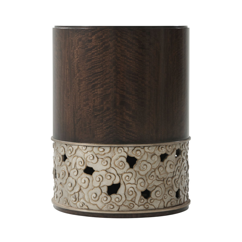 Hazelnut Round Wood End Table with Silver Base