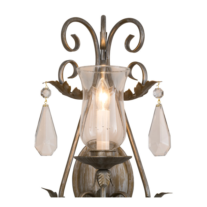 Antique Silver 22" Elegant Wall Sconce with Crystal Accents