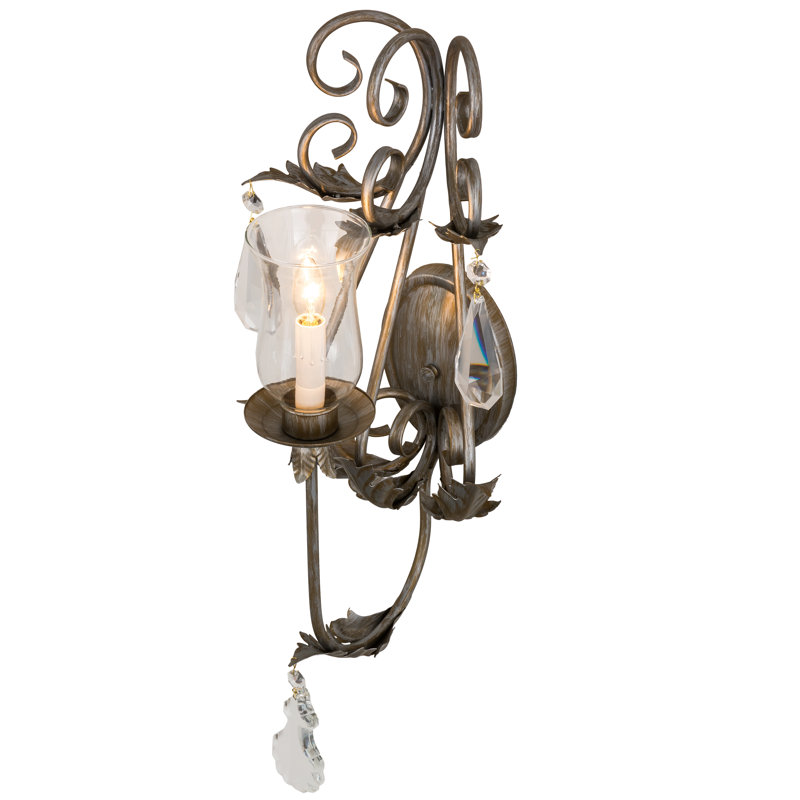 Antique Silver 22" Elegant Wall Sconce with Crystal Accents