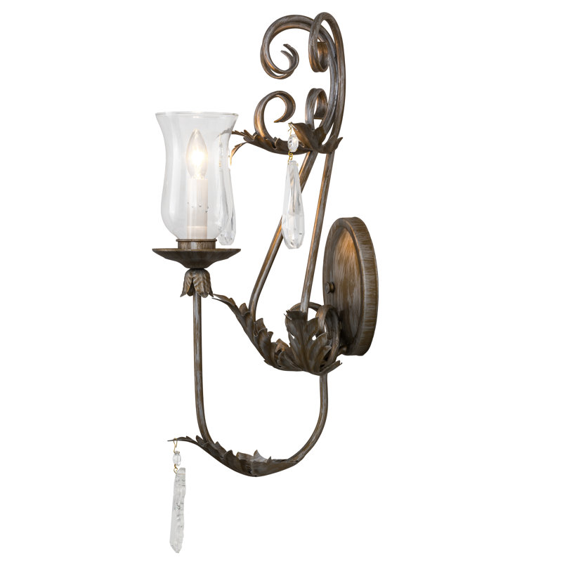 Antique Silver 22" Elegant Wall Sconce with Crystal Accents