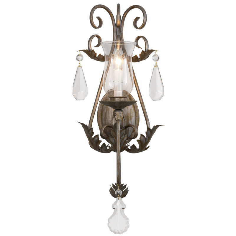 Antique Silver 22" Elegant Wall Sconce with Crystal Accents