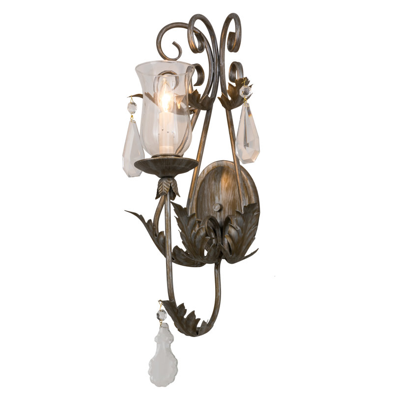 Antique Silver 22" Elegant Wall Sconce with Crystal Accents