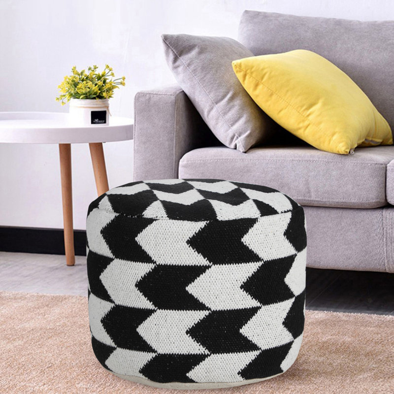 Modern Black & White Chevron Arrow 18'' Round Pouf Ottoman
