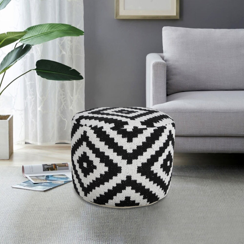 Monochromatic Medallion Geometric Round Pouf Ottoman