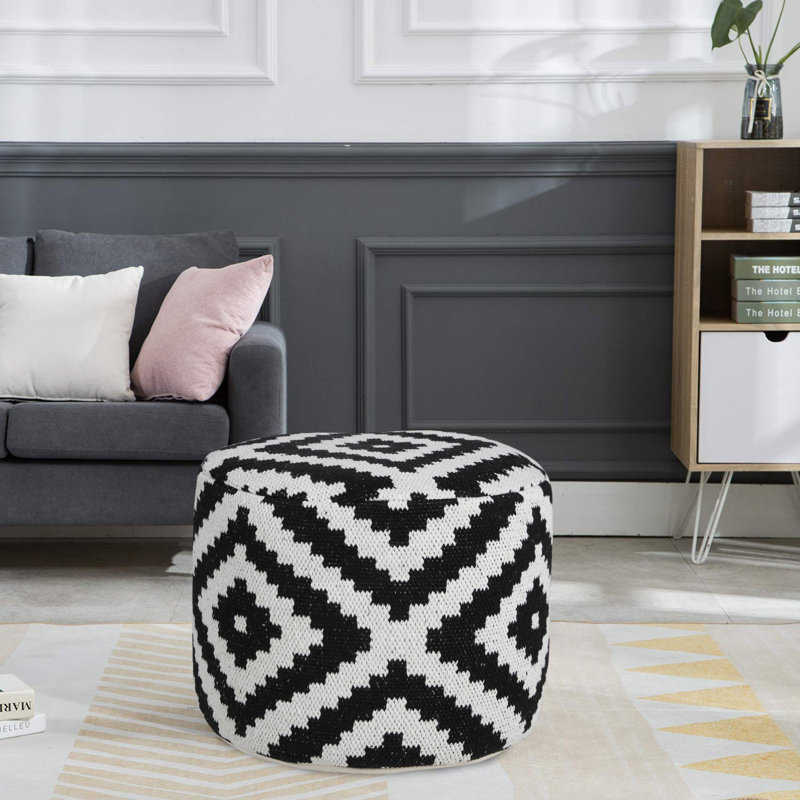 Monochromatic Medallion Geometric Round Pouf Ottoman