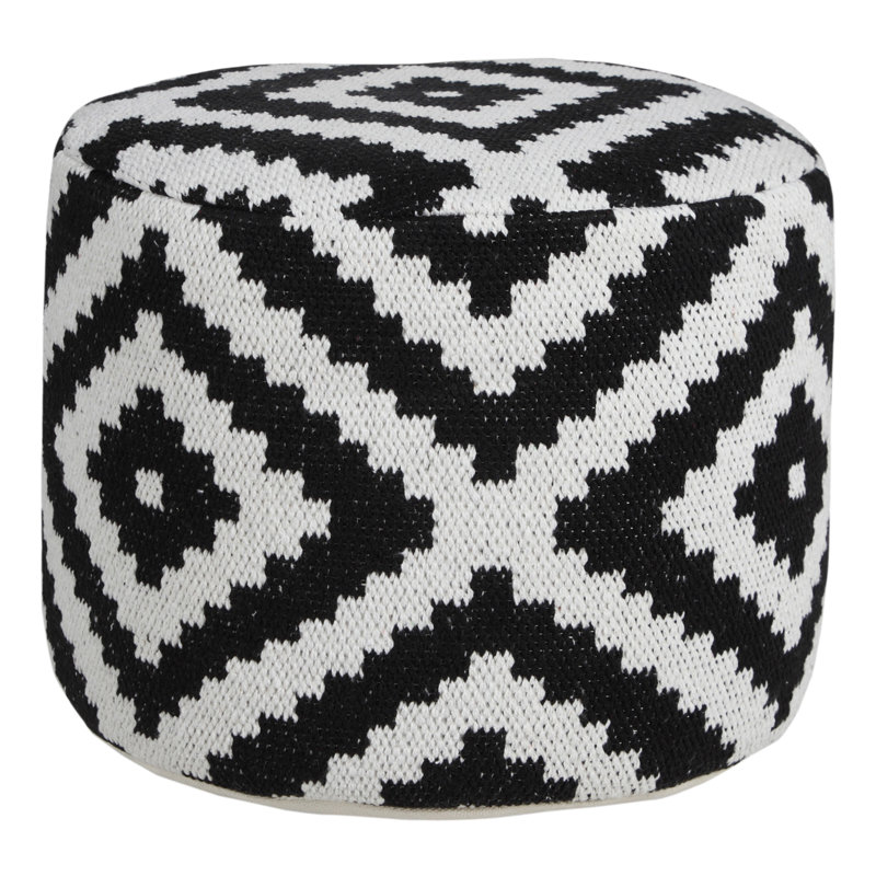 Monochromatic Medallion Geometric Round Pouf Ottoman