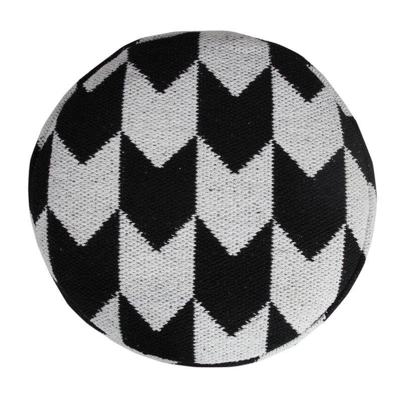 Modern Black & White Chevron Arrow 18'' Round Pouf Ottoman