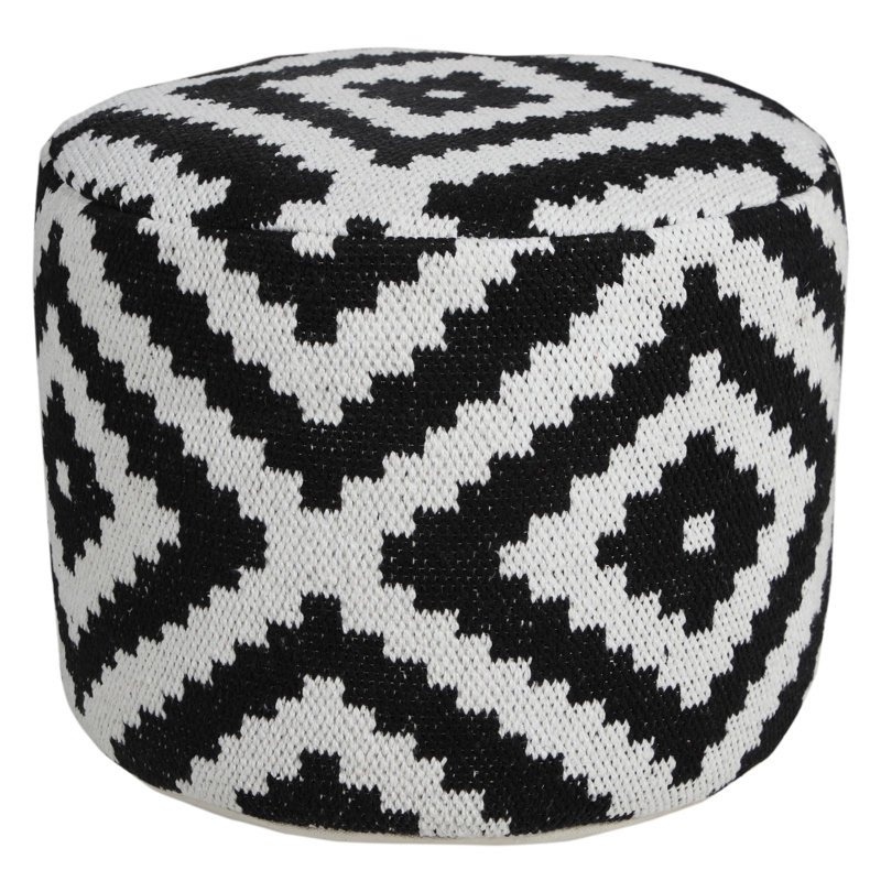 Monochromatic Medallion Geometric Round Pouf Ottoman
