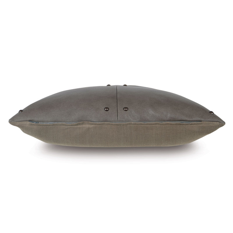 Gray Cowhide Leather Square Throw Pillow with Nailhead Details
