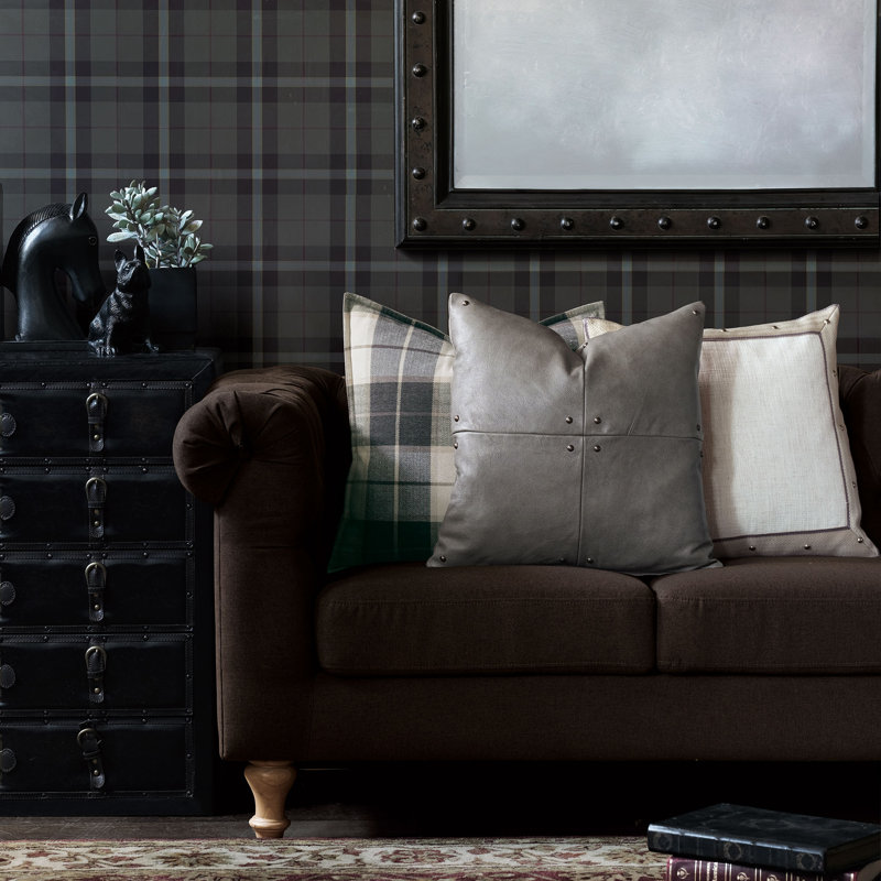 Gray Cowhide Leather Square Throw Pillow with Nailhead Details