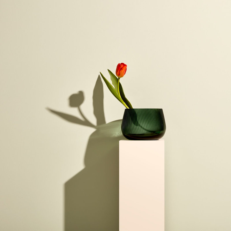 Defne Koz Handcrafted Green Crystal Ripple Vase