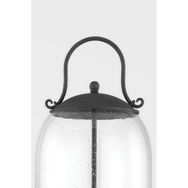 French Iron Clear Seeded Glass 3-Light Outdoor Post Lamp